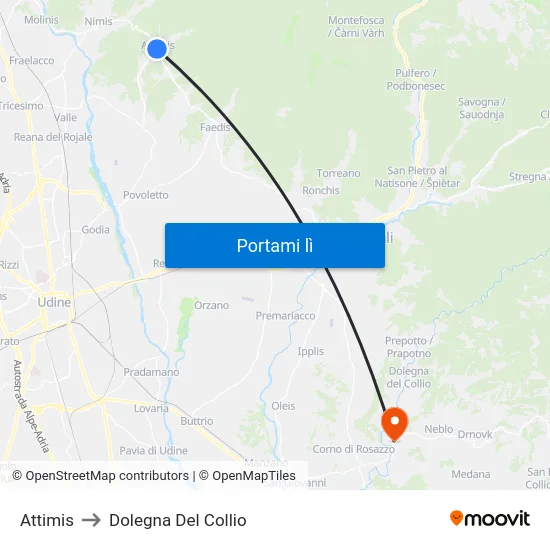 Attimis to Dolegna Del Collio map