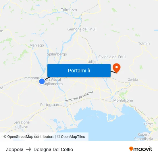 Zoppola to Dolegna Del Collio map