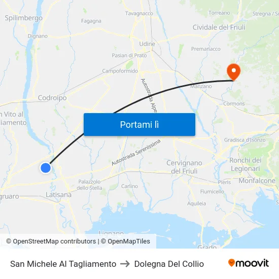 San Michele Al Tagliamento to Dolegna Del Collio map