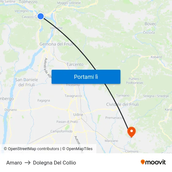 Amaro to Dolegna Del Collio map