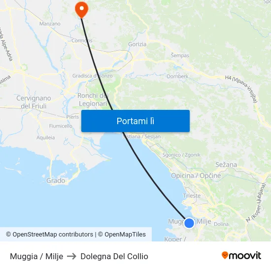 Muggia / Milje to Dolegna Del Collio map