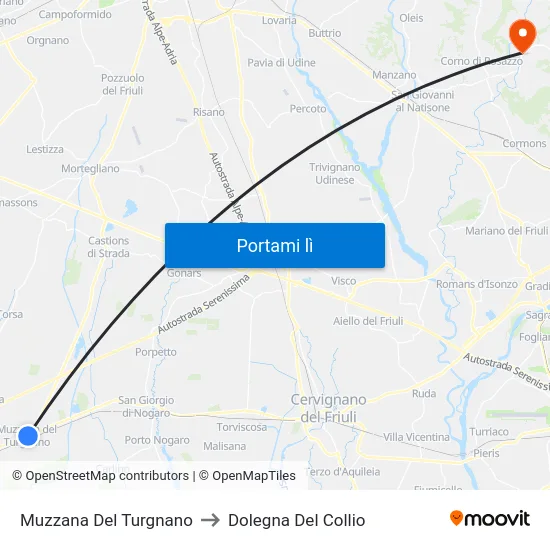 Muzzana Del Turgnano to Dolegna Del Collio map