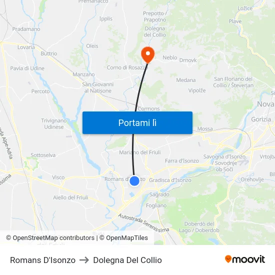 Romans D'Isonzo to Dolegna Del Collio map