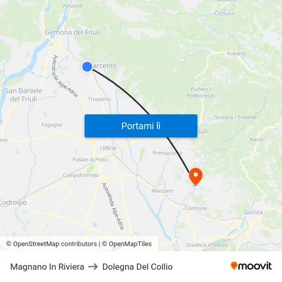 Magnano In Riviera to Dolegna Del Collio map