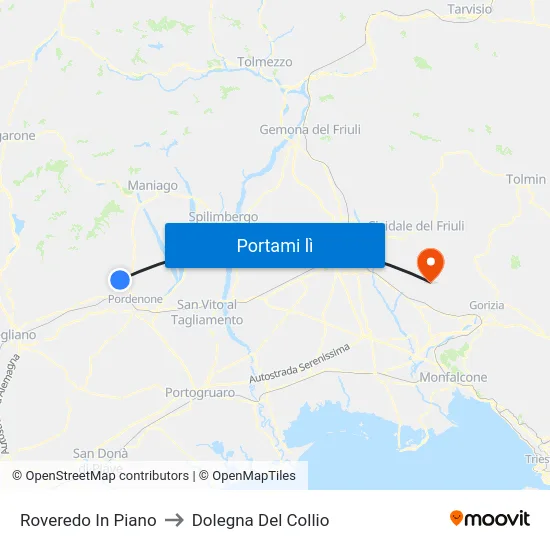 Roveredo In Piano to Dolegna Del Collio map