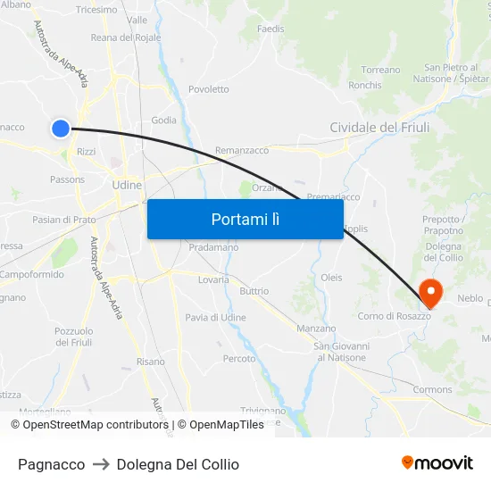 Pagnacco to Dolegna Del Collio map