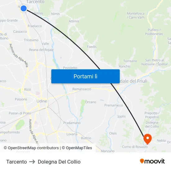 Tarcento to Dolegna Del Collio map