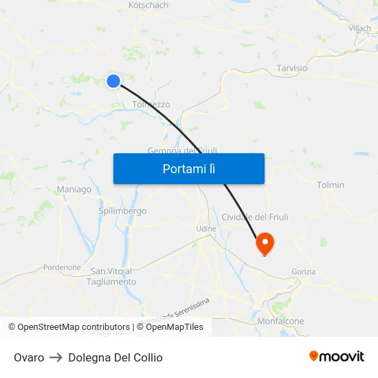 Ovaro to Dolegna Del Collio map