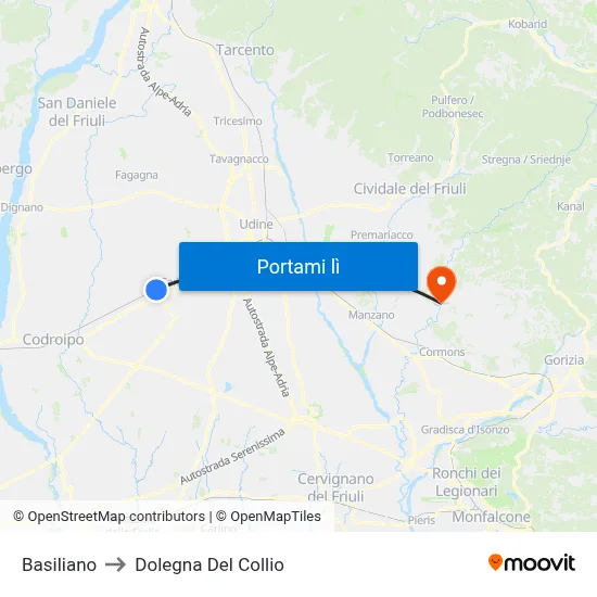 Basiliano to Dolegna Del Collio map