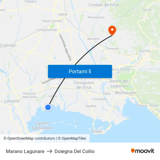 Marano Lagunare to Dolegna Del Collio map