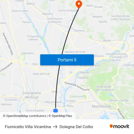 Fiumicello Villa Vicentina to Dolegna Del Collio map