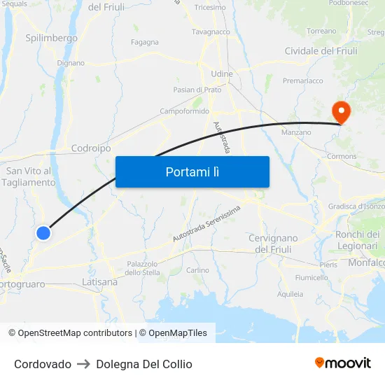 Cordovado to Dolegna Del Collio map