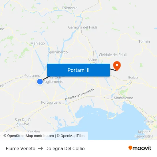 Fiume Veneto to Dolegna Del Collio map