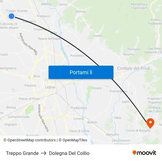 Treppo Grande to Dolegna Del Collio map