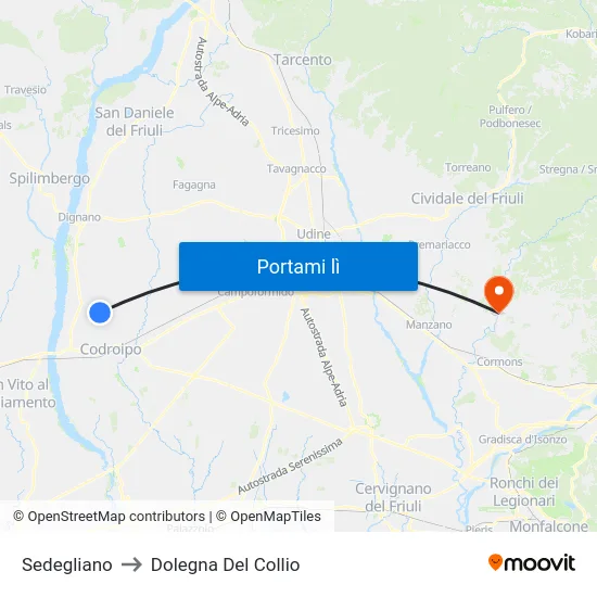 Sedegliano to Dolegna Del Collio map