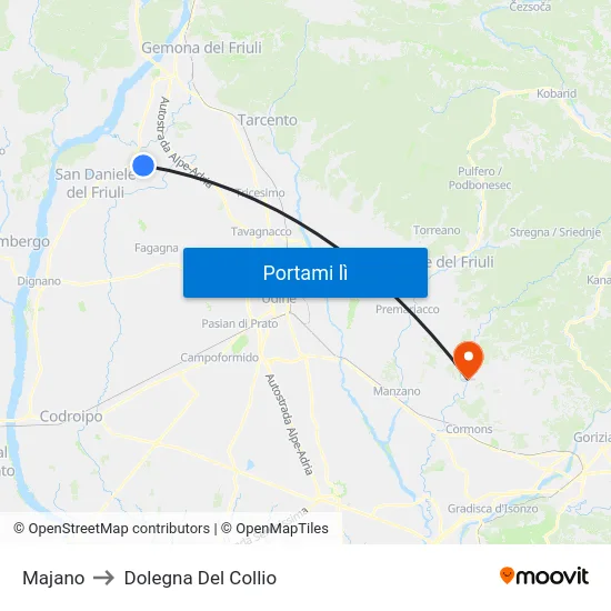 Majano to Dolegna Del Collio map