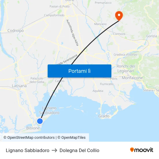 Lignano Sabbiadoro to Dolegna Del Collio map