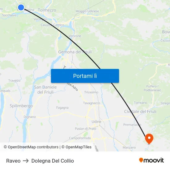 Raveo to Dolegna Del Collio map