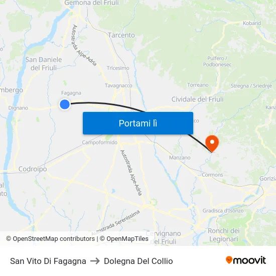 San Vito Di Fagagna to Dolegna Del Collio map