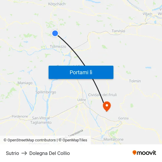 Sutrio to Dolegna Del Collio map