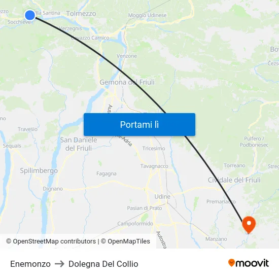 Enemonzo to Dolegna Del Collio map
