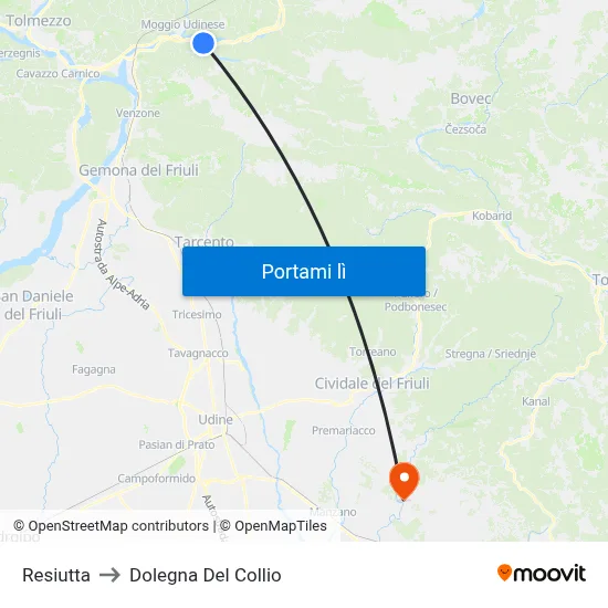 Resiutta to Dolegna Del Collio map