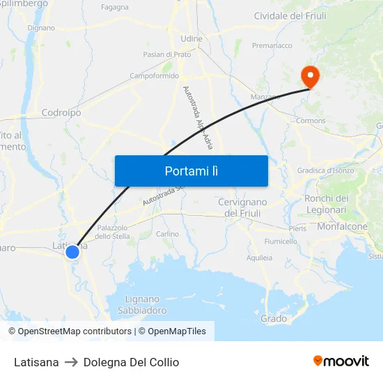Latisana to Dolegna Del Collio map