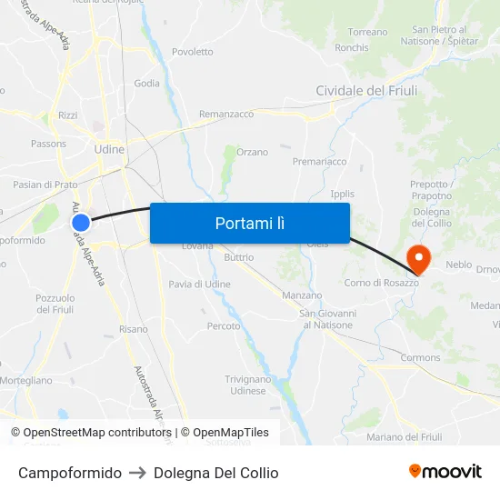 Campoformido to Dolegna Del Collio map