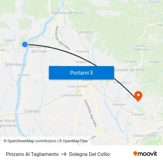 Pinzano Al Tagliamento to Dolegna Del Collio map