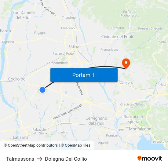 Talmassons to Dolegna Del Collio map