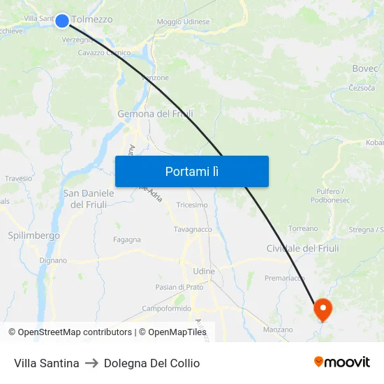 Villa Santina to Dolegna Del Collio map