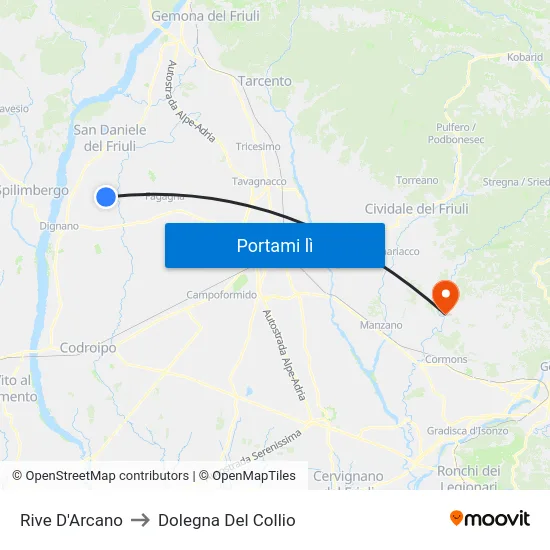 Rive D'Arcano to Dolegna Del Collio map