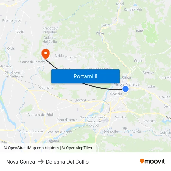 Nova Gorica to Dolegna Del Collio map