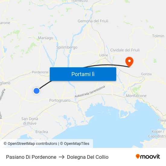 Pasiano Di Pordenone to Dolegna Del Collio map