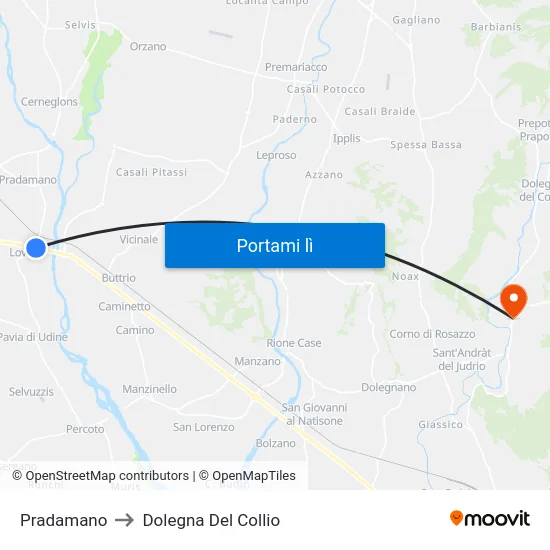 Pradamano to Dolegna Del Collio map