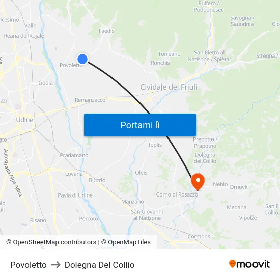 Povoletto to Dolegna Del Collio map