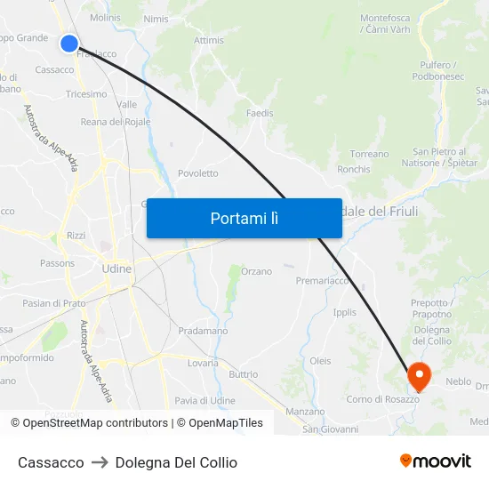 Cassacco to Dolegna Del Collio map