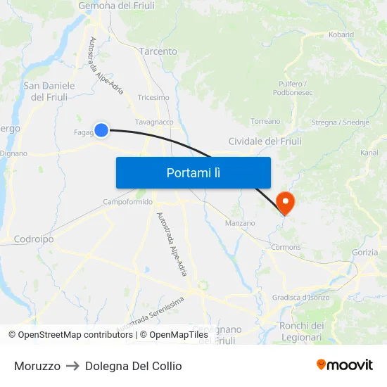Moruzzo to Dolegna Del Collio map