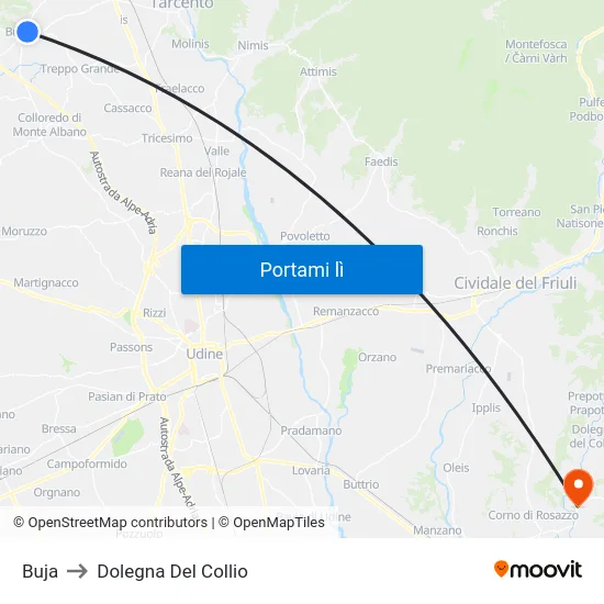 Buja to Dolegna Del Collio map