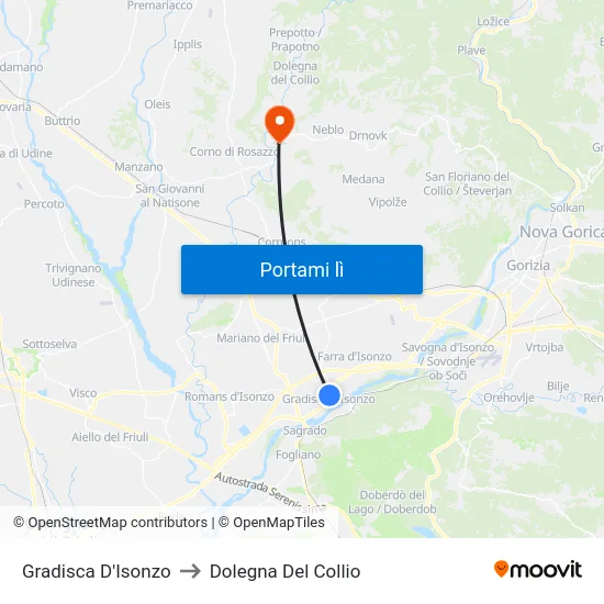 Gradisca D'Isonzo to Dolegna Del Collio map