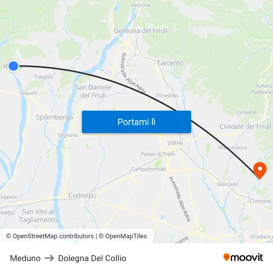 Meduno to Dolegna Del Collio map