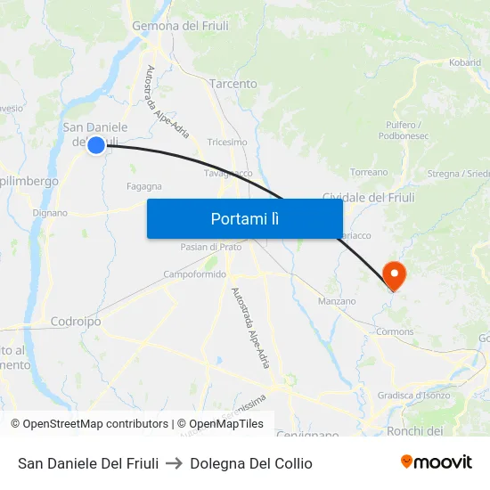 San Daniele Del Friuli to Dolegna Del Collio map