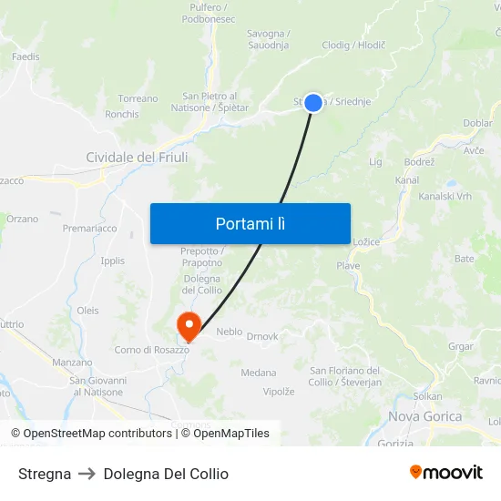 Stregna to Dolegna Del Collio map