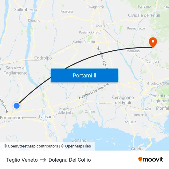 Teglio Veneto to Dolegna Del Collio map