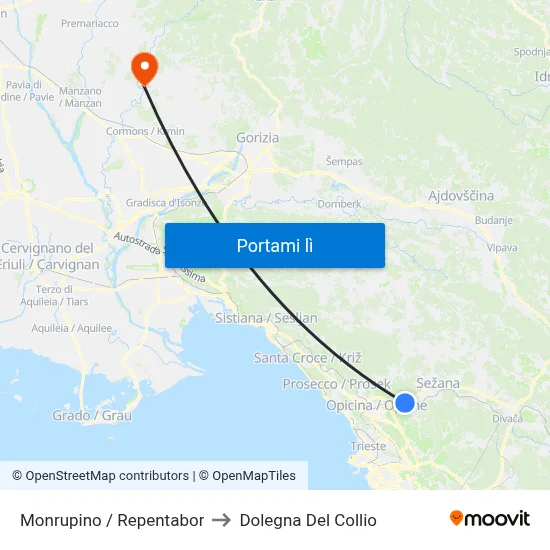 Monrupino / Repentabor to Dolegna Del Collio map