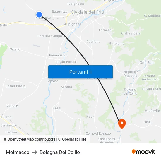 Moimacco to Dolegna Del Collio map