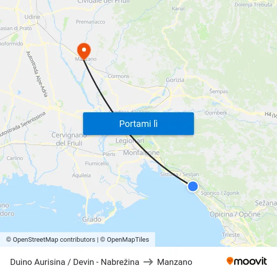Duino Aurisina / Devin - Nabrežina to Manzano map