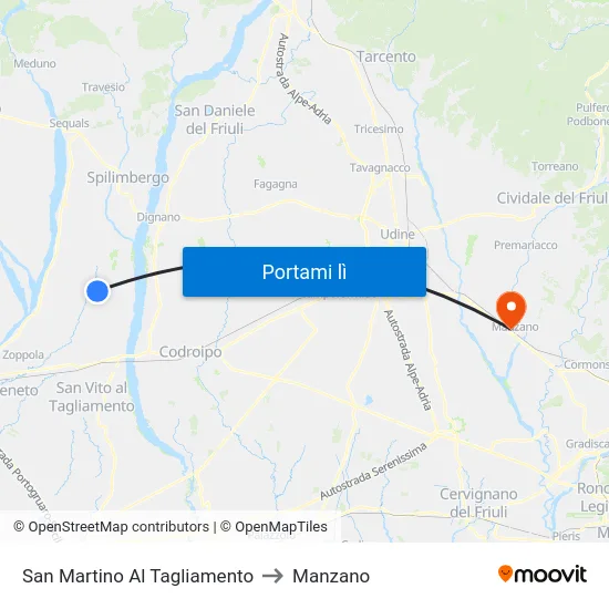 San Martino Al Tagliamento to Manzano map