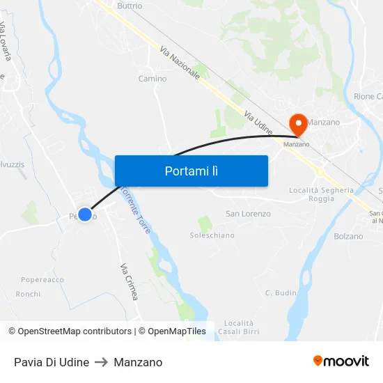 Pavia Di Udine to Manzano map