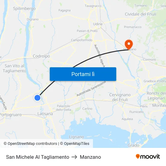 San Michele Al Tagliamento to Manzano map